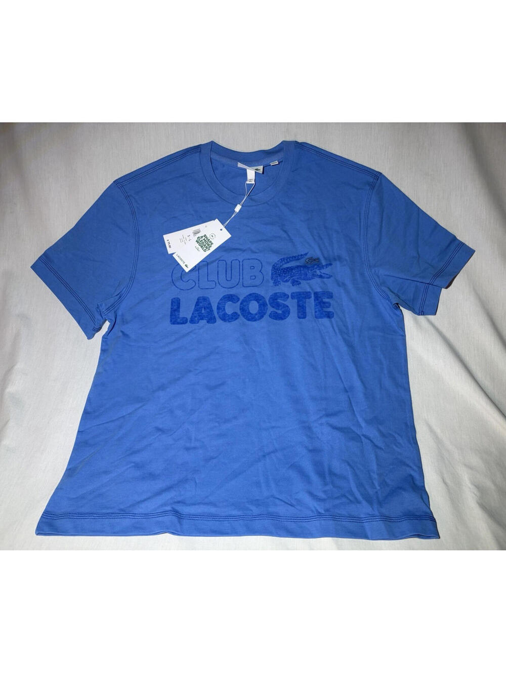 Lacoste Club Lacoste Men's L Blue Cotton Jersey Crew Neck Crocodile Graphic Tee